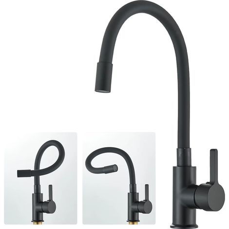 Mitigeur de Cuisine avec Bec Flexible Noir, Robinet de Cuisine, Cuisine Mitigeur Évier avec Flexible Rotative à 360°,Robinet Monotrou Eau Chaude et Froide