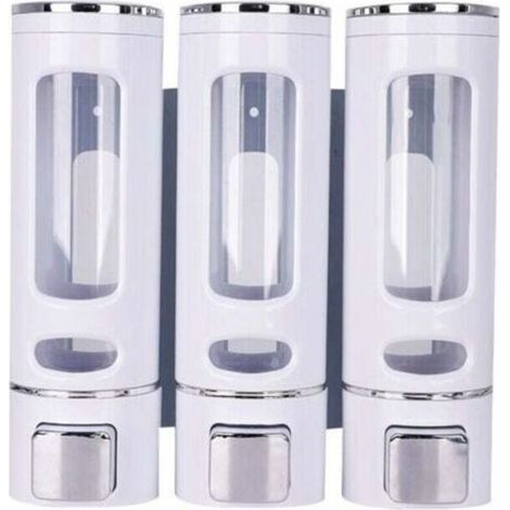 - 400 ml x 3 Wall-Mounted Soap Dispenser, Shampoo and Shower Gel Dispenser, XU, Double Wall-Mounted Manual Liquid Soap Dispenser, Hand Sanitiser Dispenser (1/4)