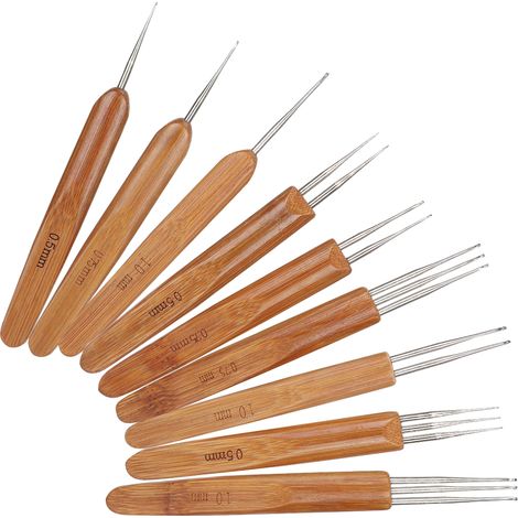 Set mit 9 Dreadlock-Haken (einzeln, doppelt und 3-teilig) mit Bambusgriff zum Flechten und Haarweben (1/5)
