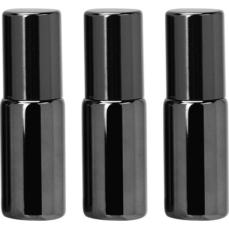 Lot de 3 flacons rouleaux professionnels en verre pour parfum, 5ml noir, rechargeable pour huiles essentielles, format voyage (1/5)
