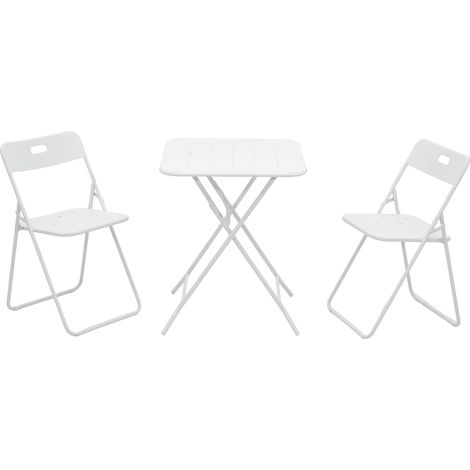 Lot de 3 meubles de jardin pliants : 2 fauteuils blancs + 1 table, revêtement E, résistant aux intempéries, ensemble patio pliable pour extérieur
