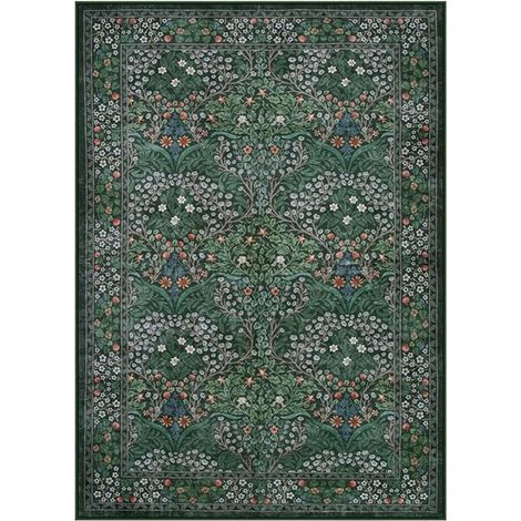 Lahome Dark Green Floral Area Rug (55.1278.74in), Soft Washable Boho Non-Slip Low Pile Carpet for Living Room Bedroom Farmhouse (1/5)