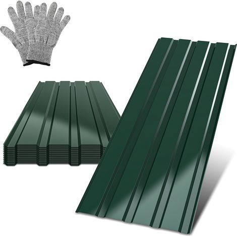 Randaco Lote de 48 chapas de tejado, chapa trapezoidal perfilada, placas de metal, superficie lisa con guantes anticorte, 115x45 cm, 0,25 mm, 24 m², Verde