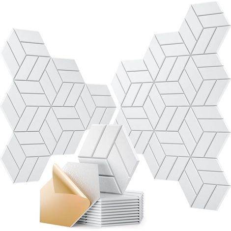 Paneles de pared autoadhesivos hexagonales de espuma fonoabsorbente de alta densidad, ideales para estudios y oficinas. Paquete de 12 unidades (blanco). (1/5)