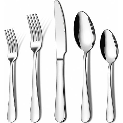 Ménagère 20 pièces, couverts en acier inoxydable, ustensiles de cuisine pour 4 personnes, couteau, fourchette, cuillère, poli miroir, lavable au lave-vaisselle (1/5)