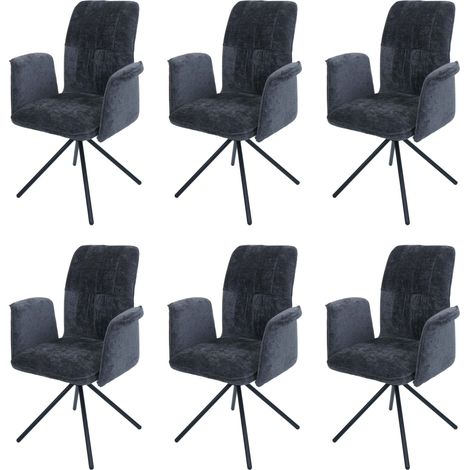 Set 6 sedie sala pranzo HHG-433, braccioli posizionamento automatico, stoffa/tessuto ciniglia (340g/m²), grigio scuro