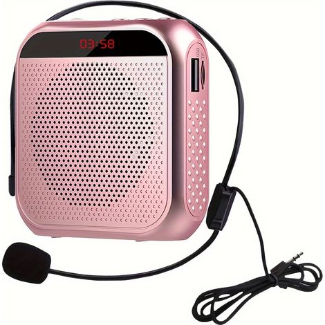 Mégaphone portable avec micro-casque filaire, rose, haut-parleur rechargeable USB, amplificateur de présentation avec microphone personnel (1/5)