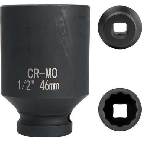douille 46mm 1/2" 12 pans, douille a choc 1/2 46mm Acier Chrome-Molybdène CR-MO(Black) (1/5)