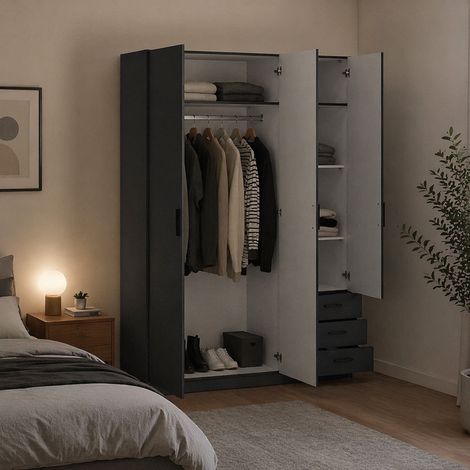 Dmora - Armario 3 puertas Simeon, Muebles de dormitorio, Vestidor, Armario de ropa, 147x50 h200 cm, Gris (1/5)