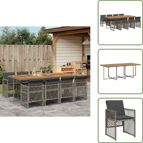 Ratán sintético - vidaXL Set comedor jardín 9 pzas y cojines ratán sintético gris - Muebles de exterior