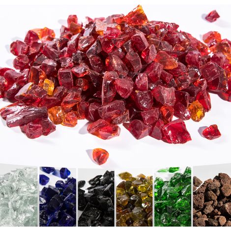 Teamson Home 4 Kg Lava Rocks for Gas Fire Pit, Tempered Fire Glass, Safe for Outdoor Garden Gas Fire Pits, Red