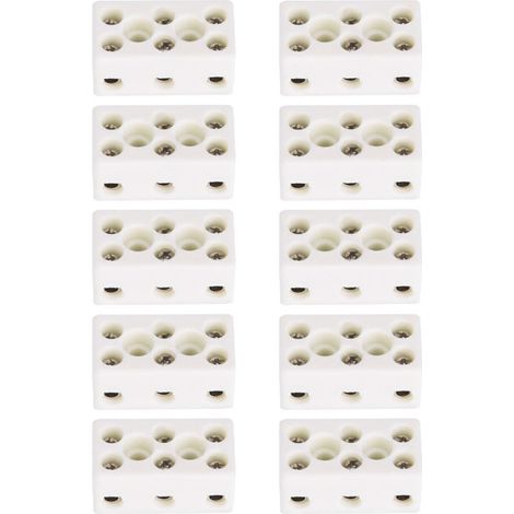 Ulisem Lot de 10 borniers en céramique à 3 voies pour câble électrique, connecteurs en céramique porcelaine haute température 24 A, 3 positions 8 trous 33.53x17.85x15.50mm (1/4)