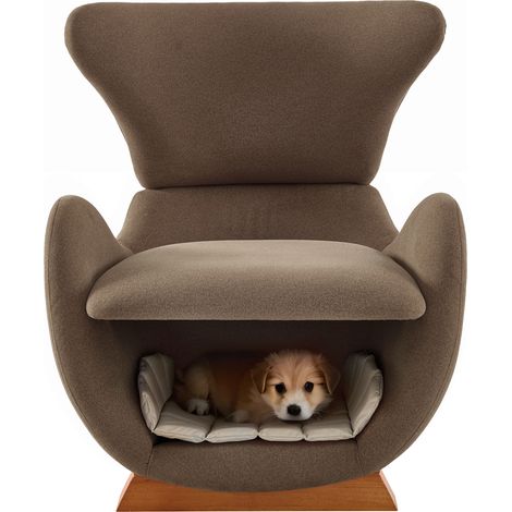 Sillón Relax con Cueva para Gato y Perro Pequeño, Tela Antiarazos, Estructura De Madera, Marrón