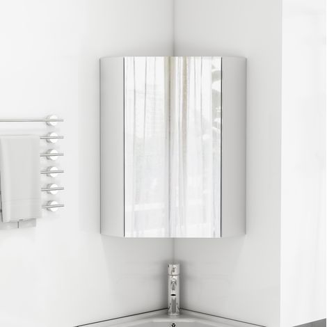 Armario esquinero con espejo 32,5x32,5x55,6 cm de MDF blanco FloraGrace (1/5)