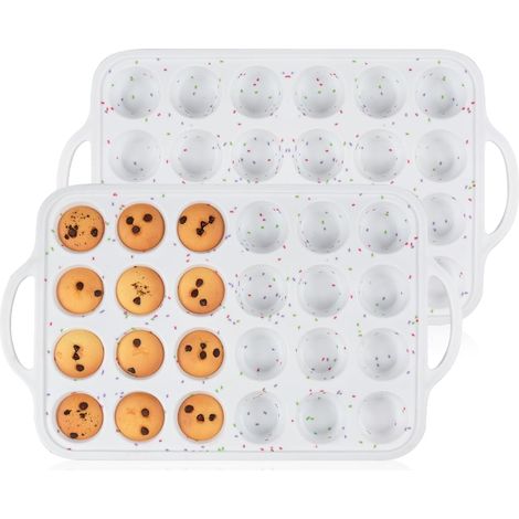2 stampi per mini muffin - Teglie da forno in silicone per cupcake con 24 scomparti - Telaio rinforzato in metallo - Manico - Antiaderente - Muffin - Cupcake - 2 M (1/5)