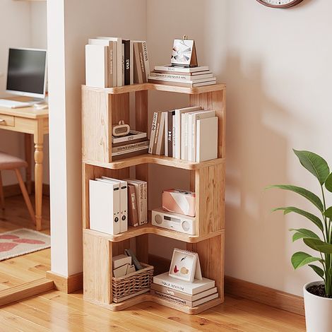 4-Tier Wooden L-shaped Corner Bookshelf (1/3)