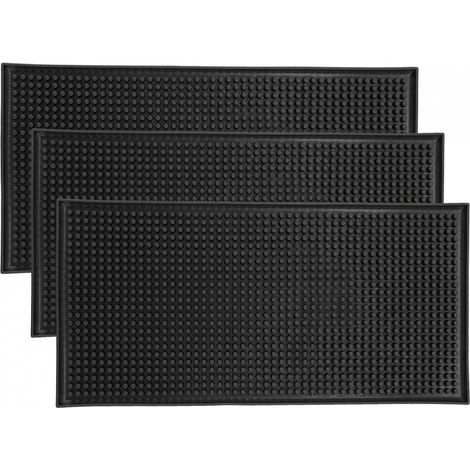 Juego de 3 alfombrillas antideslizantes de goma para bar, para secar vasos, para café, whisky y cócteles, aptas para cocinas, bares y restaurantes, color negro (30 x 15 cm). (1/5)