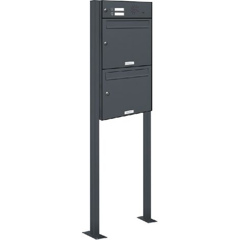 2er Briefkasten Standanlage Freistehend RAL 7016 Anthrazit Klingel (1/5)