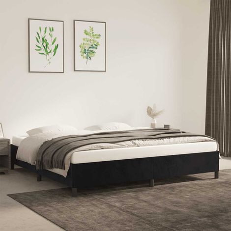 Cadre de lit avec sommier à lattes 200 x 200 cm en velours noir, sans matelas - PANGIVO (1/5)