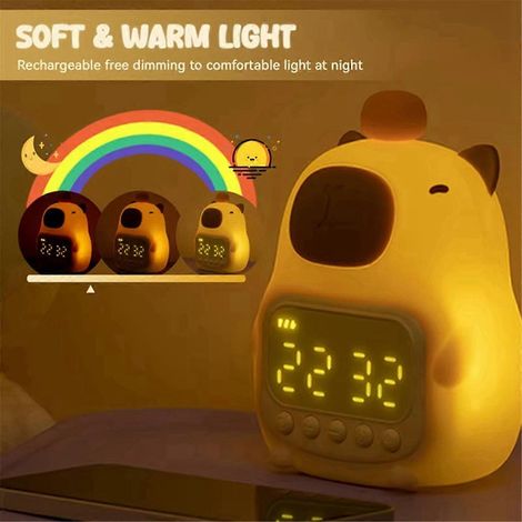 Schlafwecker mit LED-Schlummerfunktion und Capybara-Motiv, wiederaufladbarem Nachtlicht, Touchscreen – das perfekte Geschenk, kompatibel mit (1/5)