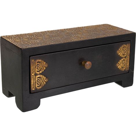 Baúl Joyero de madera y metal negro 20x8x8,5h cm