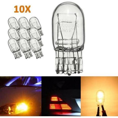 10x AMPOULE T20 7443 W21 5W verre clair DRL, voiture ampoule feu arrière, clignotant frein Stop feux arrière ampoule, blanche (1/4)