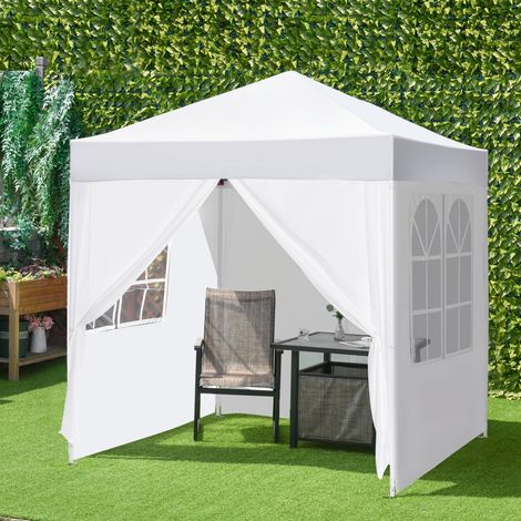 Gazebo - 4 murs latéraux amovibles - cadre métallique - 2 fenêtres - 2 x 2 m - tente à bière - blanc