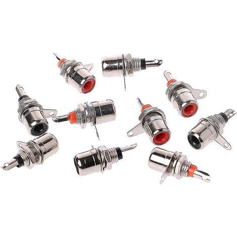 Packung mit 10 vernickelten RCA-Einbauadaptern (weiblich), rot + schwarz (1/4)