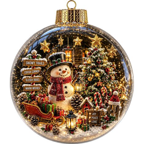 Boule de Noël lumineuse 3D en acrylique et cristal, motif traîneau de rennes et chalet arctique, à suspendre pour la décoration de fenêtre. (1/5)