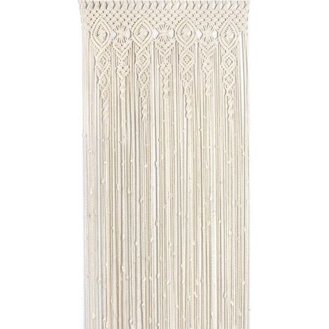 Beige Makramee-Vorhang 90 x 200 cm – Retro-Boho-Stil – Einfache Montage – Polyester – Dekorativer Raumteiler – Crezuo