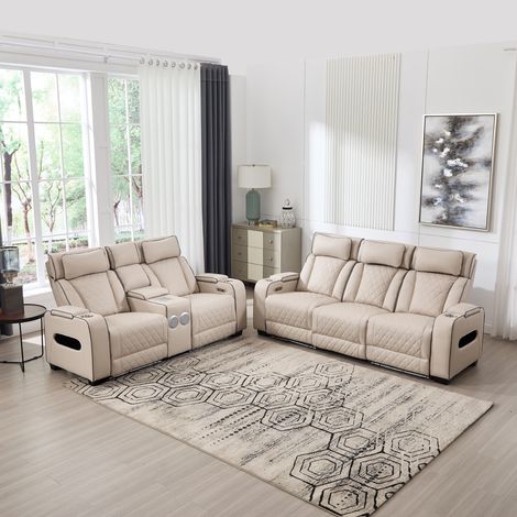 CAPRI ELECTRIC AIR LEATHER RECLINER CHAIR 2+3 Seater (BEIGE) (1/5)
