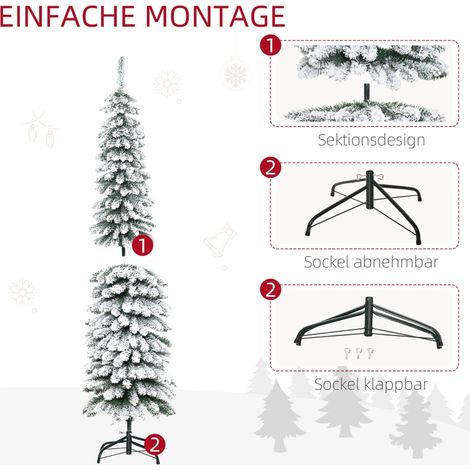 Sapin de Noël artificiel enneigé, design étroit, ignifuge, 180 cm, vert et blanc (1/5)