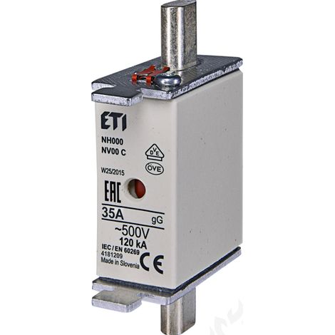 Fusible industriel, action lente, NH00 WT-00C, 35 A, 500 V CA, gG, combiné, ETI Polam 004181209