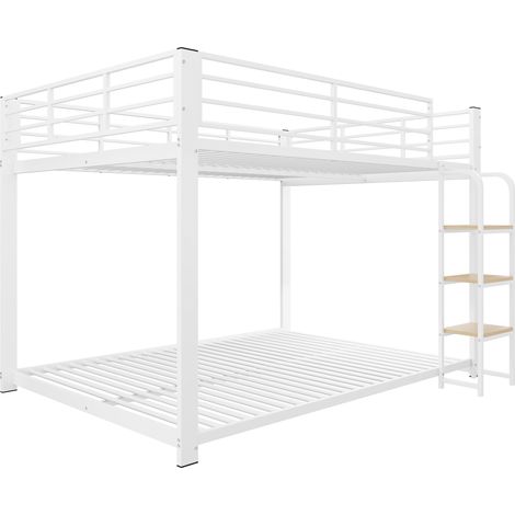 Letto a castello per bambini 140x200 cm in metallo bianco con scala in legno MODENUIT (1/5)