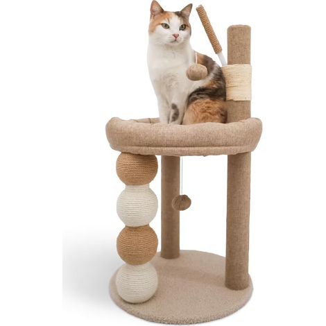 Griffoir pour chat en forme de L – 60 cm, carton vertical avec balle et peluche, pour mur et coin (1/5)