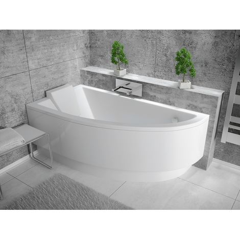 Baignoire Bain d'angle 150x70 Gauche avec tablier en acrylique, Siphon de bain et pieds (support) - Set 4en1 - Fabriqué en UE - BADLAND PRAKTIKA
