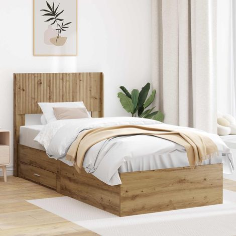 vidaXL Bettgestell mit Stauraum und Kopfteil Artisan-Eiche 90 x 190 cm (1/5)