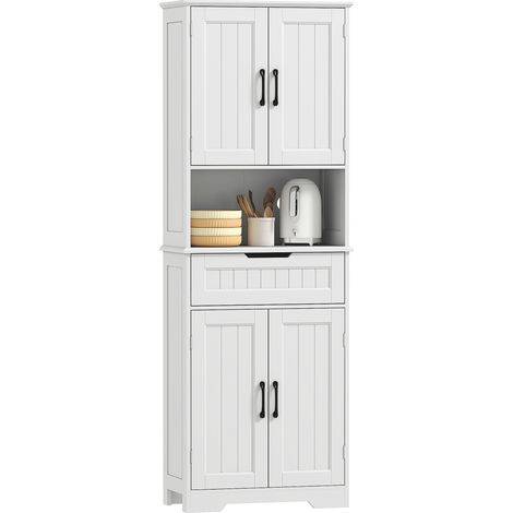 Buffet haut Xelvane rangement cuisine élégant moderne blanc étagères tiroir niche