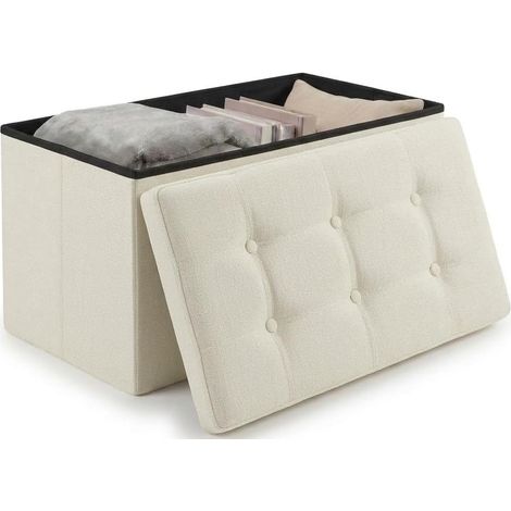 Pouf Rangement Pliable avec Couvercle en Tissu 38x76x38 cm - Coffre de Rangement, Banc Multifonction, Repose Pied Salon, Coiffeuse (Blanc) (1/5)