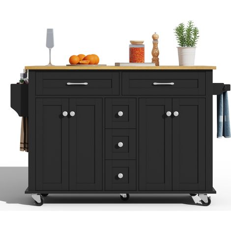 CHICFURN Carrito de cocina 140 x 65 x 89 cm de MDF negro y natural, encimera abatible (1/5)