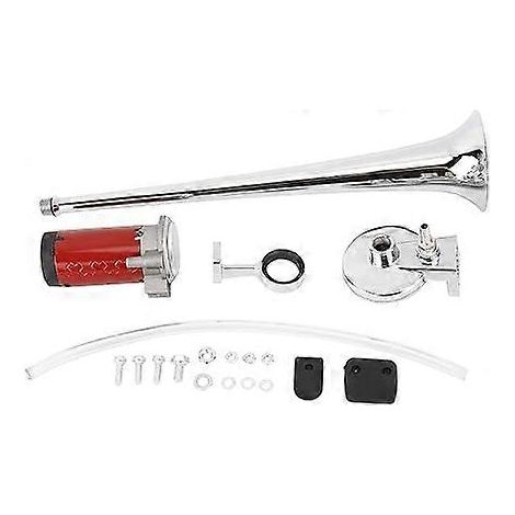 Klaxon pneumatique 12 V à trompette unique chromé avec compresseur, ultra puissant (150 dB), pour camions, bateaux et SUV (1 pièce, argent). (1/4)