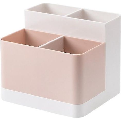 Porte-stylo multifonctionnel à 4 compartiments, organisateur de bureau décoratif, rose