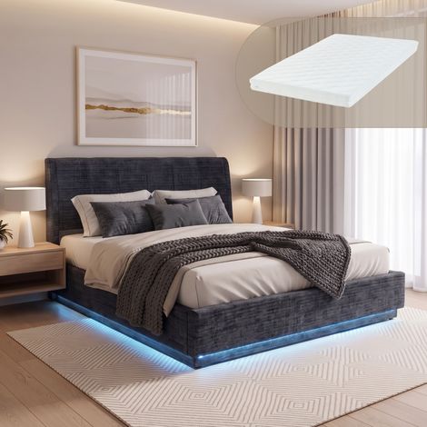 LED Polsterbett Tröstiar mit Matratze 160x200 cm Leinen Blau [en.casa] (1/5)