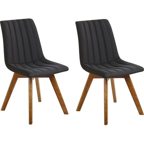 Lot de 2 Chaises Rembourrées et Tapissées en Tissu Noir sur Pieds en Bois Look Rétro Scandinave pour Salle à Manger Cuisine et Salon Beliani