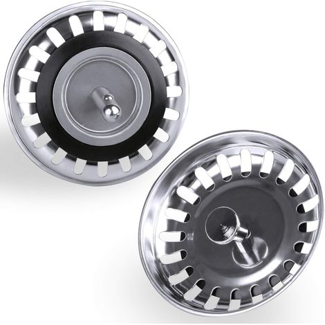 Bouchon de bonde d'évier de cuisine, lot de 2 bouchons en acier inoxydable, protection de bonde standard pour cuisine/salle de bain, diamètre : 79 mm