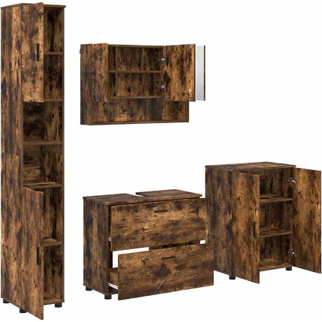 vidaXL Juego de muebles de baño con cajón 4 pcs Roble ahumado (1/5)