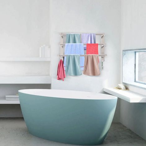 Portatoallas extensible 43-78CM acero inoxidable sin taladrar barra para toallas pared estante de pared apto para baño cocina portatoallas (plateado 3 capas) (1/5)