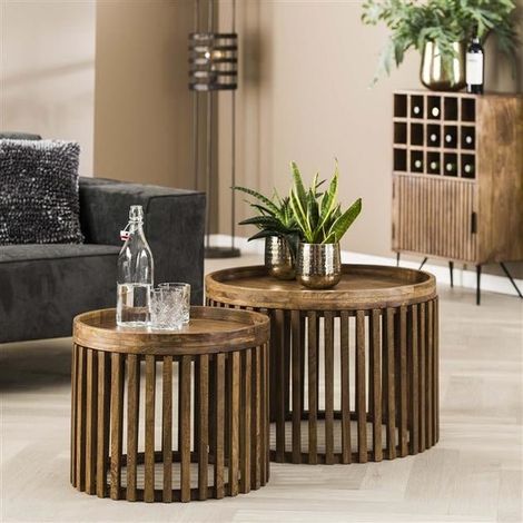 Runder Couchtisch 2er-Set Tory Mangoholz Ø65-Ø50 cm