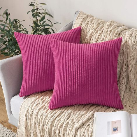 Juego de 2 fundas de cojín decorativas de pana, suaves y decorativas, para sofá, salón, dormitorio, cama clic-clac, 45 x 45 cm, color fucsia (1/5)