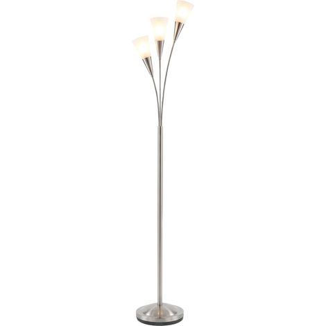 Lampadaire salon, 40 W, interrupteur pied. 3 E14 chambre/bureau. Ampoule non fournie. Argenté. (1/5)